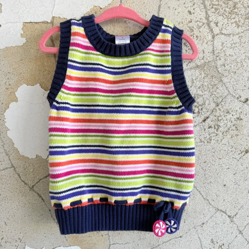 Gymboree Sweater Vest Rainbow Stripe Cotton Knit Girls Size‎ 5